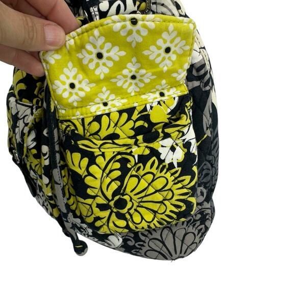 Vera Bradley Quilted Drawstring Shoulder Bag Green Black Floral Paisley Boho - Picture 6 of 9
